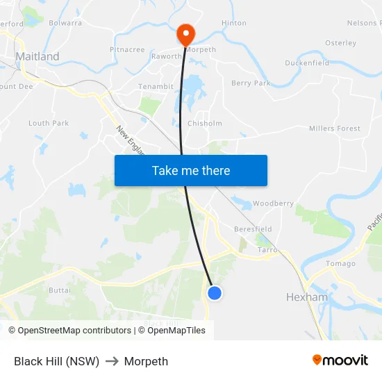 Black Hill (NSW) to Morpeth map