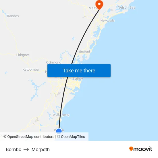 Bombo to Morpeth map