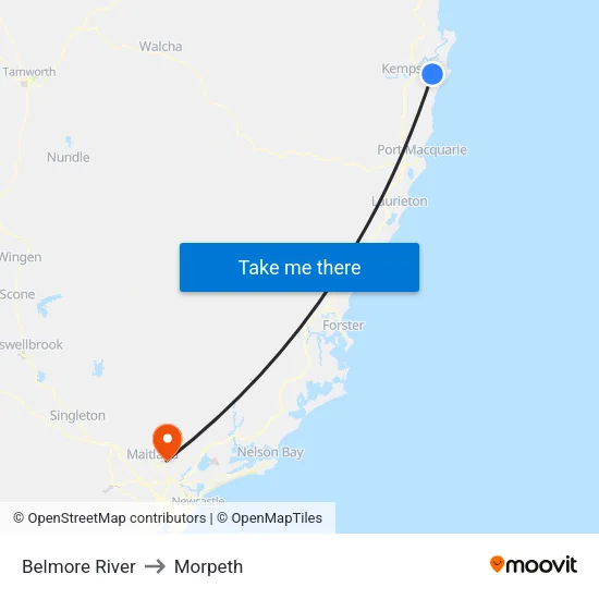 Belmore River to Morpeth map