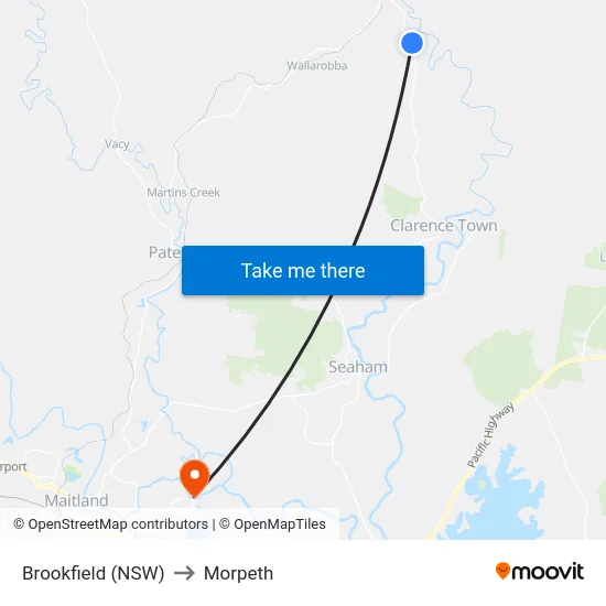 Brookfield (NSW) to Morpeth map
