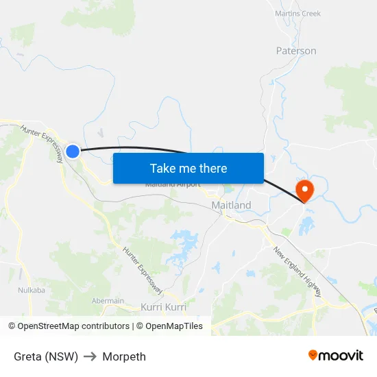 Greta (NSW) to Morpeth map