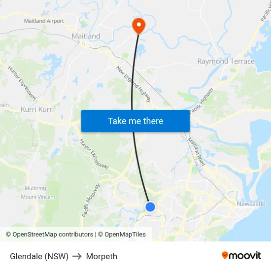 Glendale (NSW) to Morpeth map