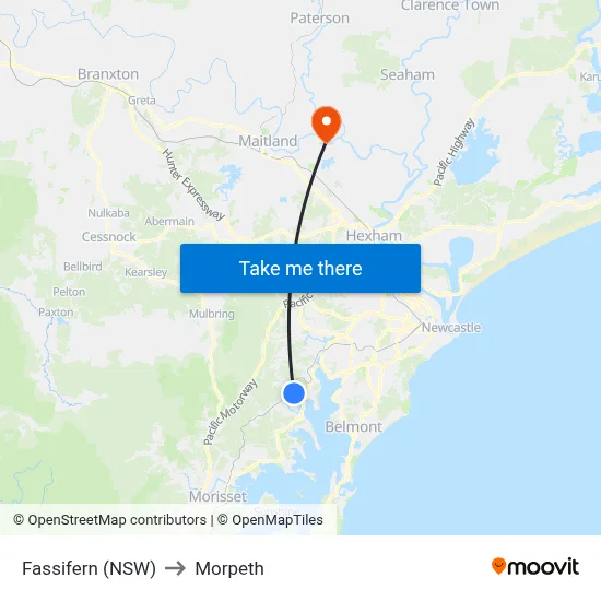 Fassifern (NSW) to Morpeth map