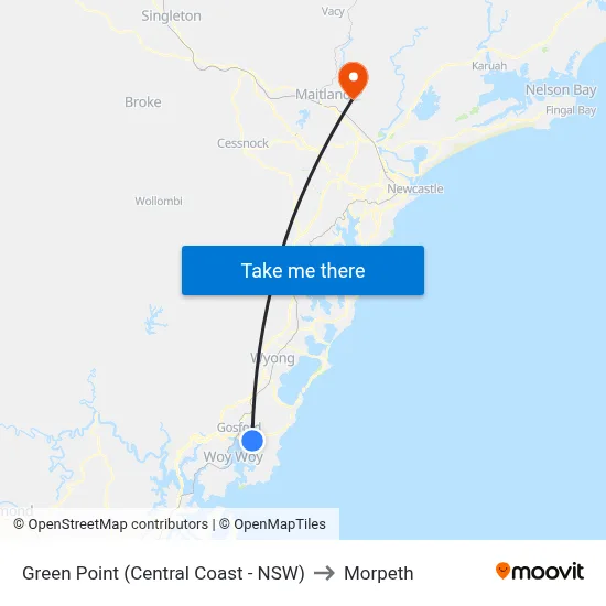 Green Point (Central Coast - NSW) to Morpeth map