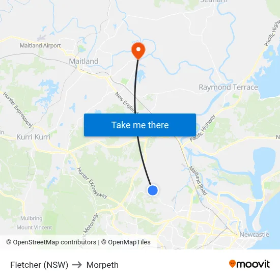 Fletcher (NSW) to Morpeth map
