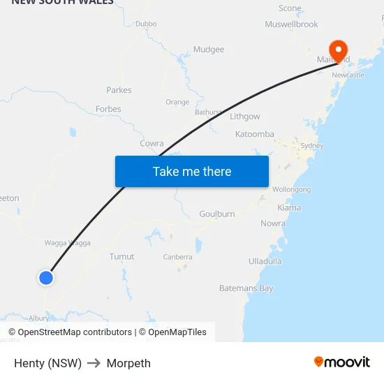 Henty (NSW) to Morpeth map
