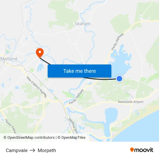 Campvale to Morpeth map
