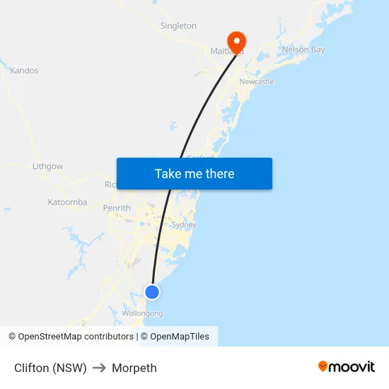 Clifton (NSW) to Morpeth map