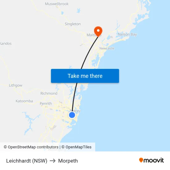 Leichhardt (NSW) to Morpeth map