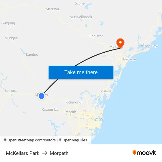 McKellars Park to Morpeth map