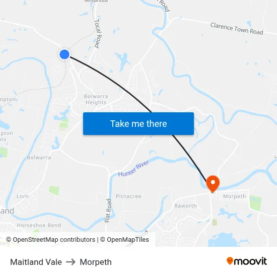 Maitland Vale to Morpeth map