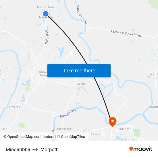 Mindaribba to Morpeth map