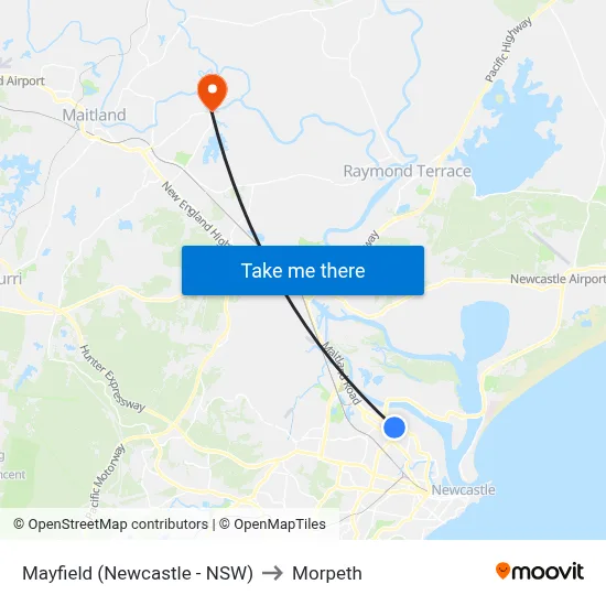 Mayfield (Newcastle - NSW) to Morpeth map