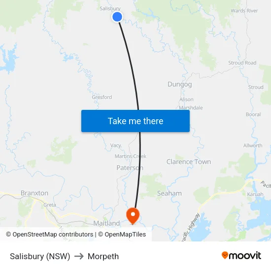 Salisbury (NSW) to Morpeth map