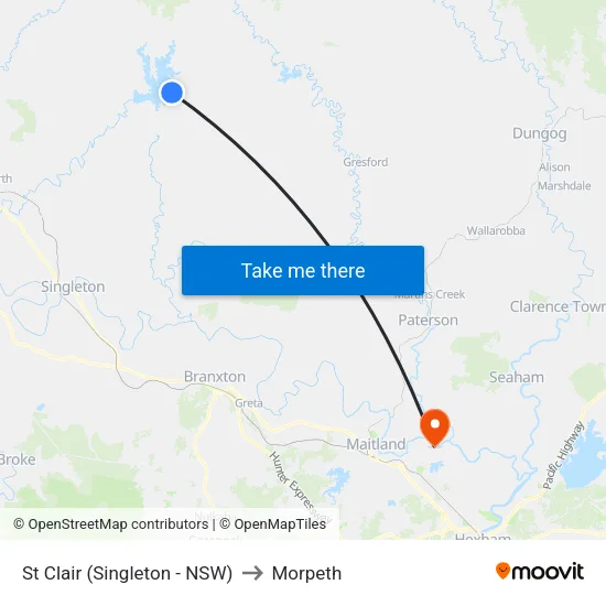 St Clair (Singleton - NSW) to Morpeth map