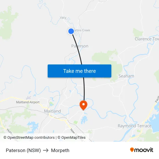 Paterson (NSW) to Morpeth map