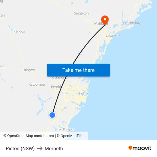 Picton (NSW) to Morpeth map