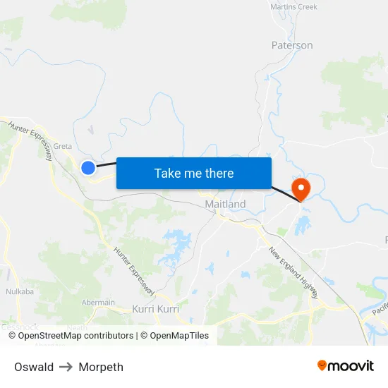 Oswald to Morpeth map