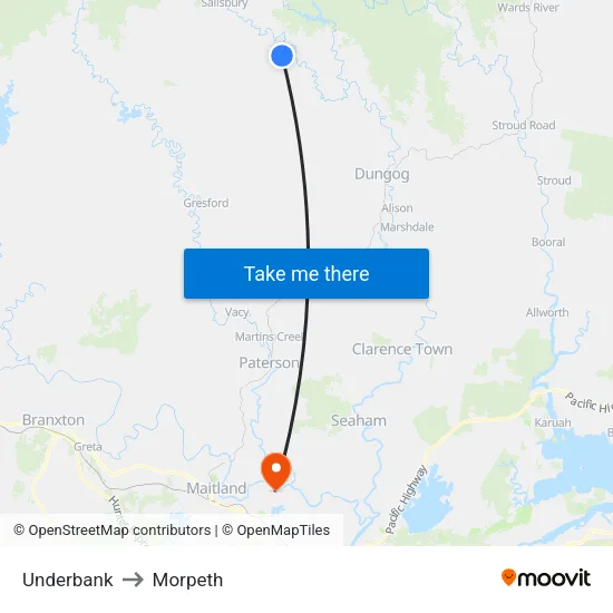 Underbank to Morpeth map