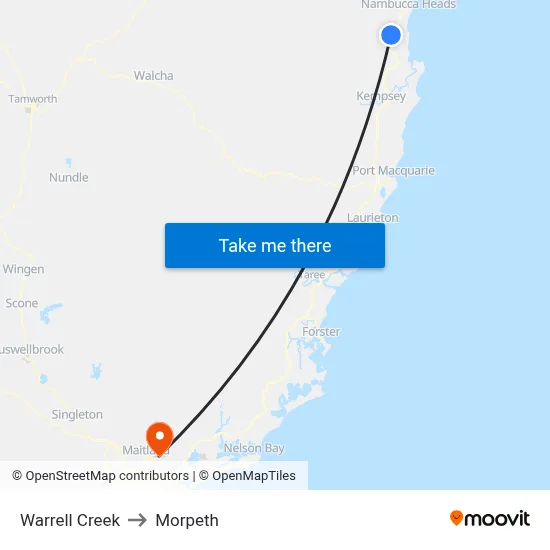 Warrell Creek to Morpeth map
