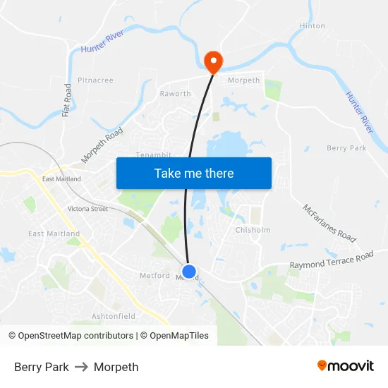 Berry Park to Morpeth map