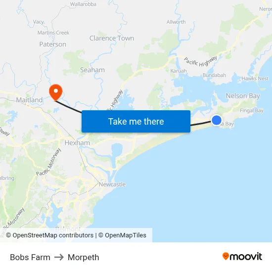 Bobs Farm to Morpeth map