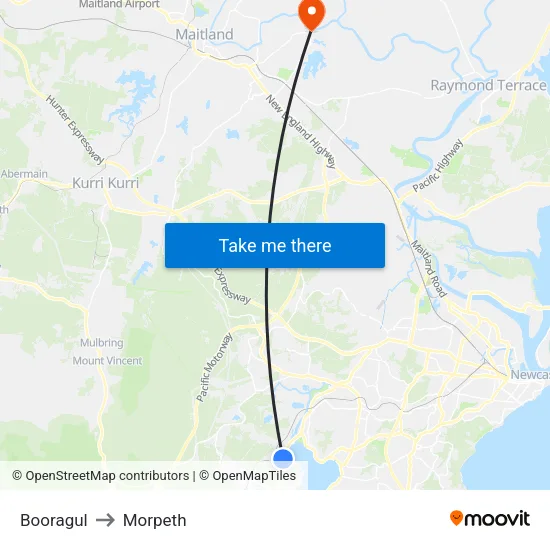 Booragul to Morpeth map