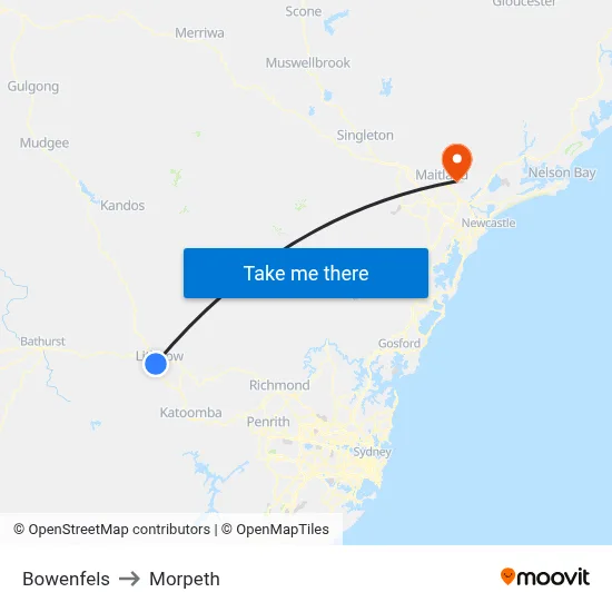 Bowenfels to Morpeth map
