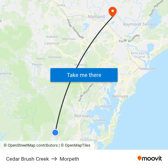 Cedar Brush Creek to Morpeth map