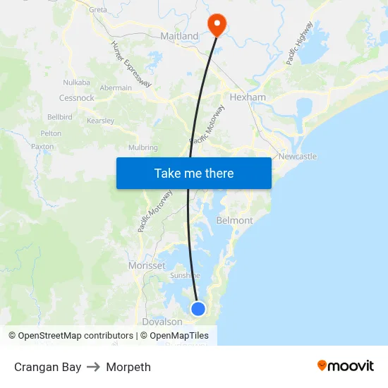Crangan Bay to Morpeth map
