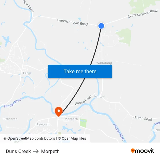 Duns Creek to Morpeth map