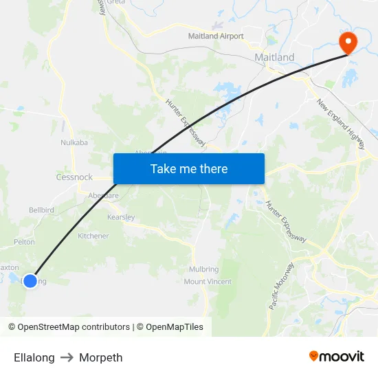 Ellalong to Morpeth map