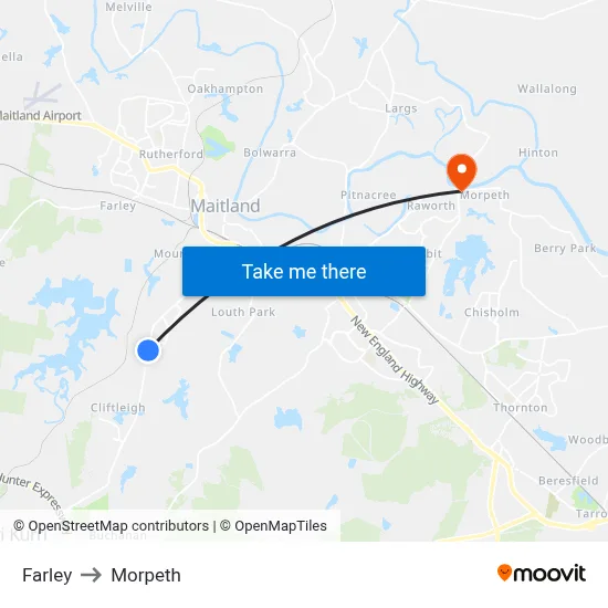 Farley to Morpeth map