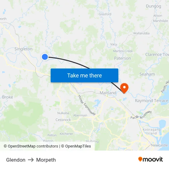 Glendon to Morpeth map