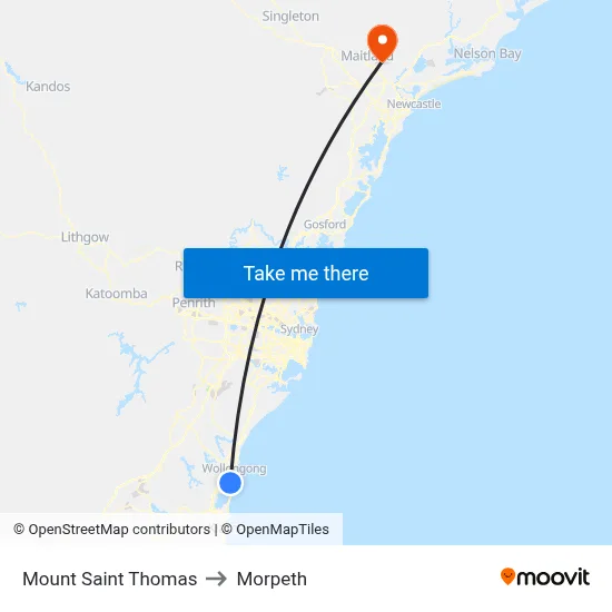 Mount Saint Thomas to Morpeth map