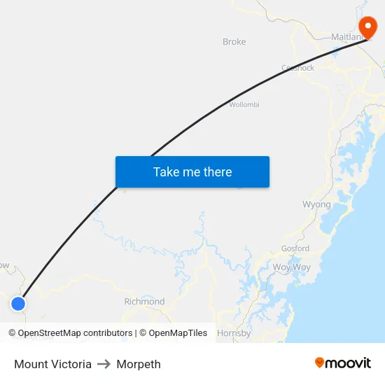 Mount Victoria to Morpeth map