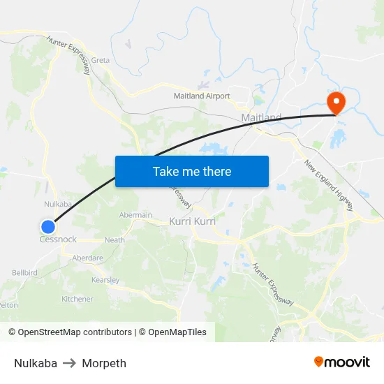 Nulkaba to Morpeth map