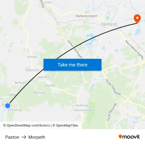 Paxton to Morpeth map