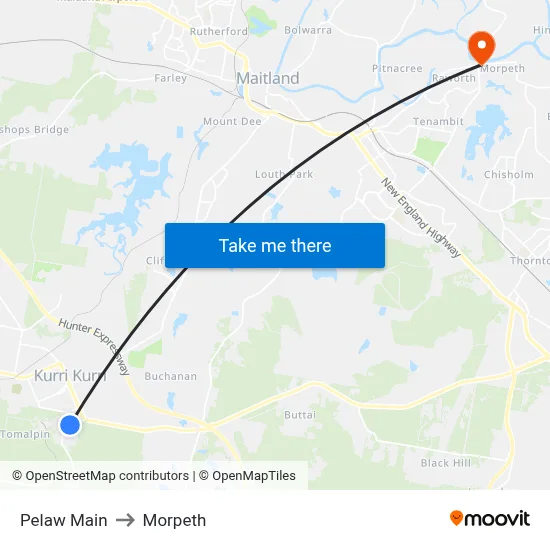 Pelaw Main to Morpeth map