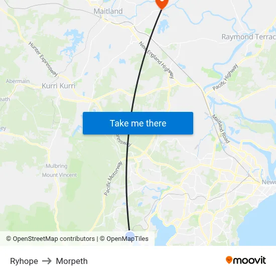 Ryhope to Morpeth map
