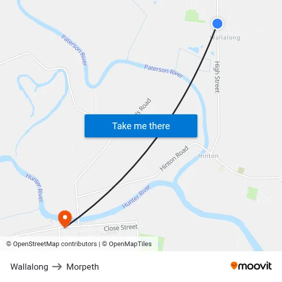 Wallalong to Morpeth map