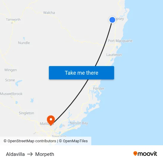 Aldavilla to Morpeth map