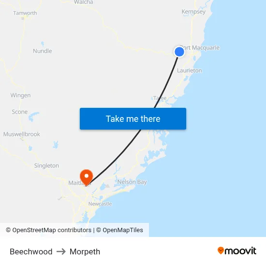 Beechwood to Morpeth map