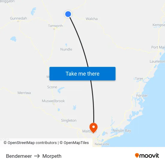 Bendemeer to Morpeth map