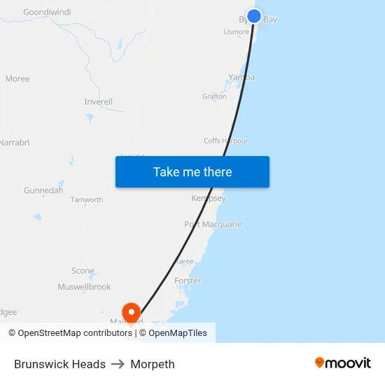 Brunswick Heads to Morpeth map