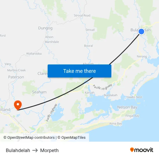 Bulahdelah to Morpeth map
