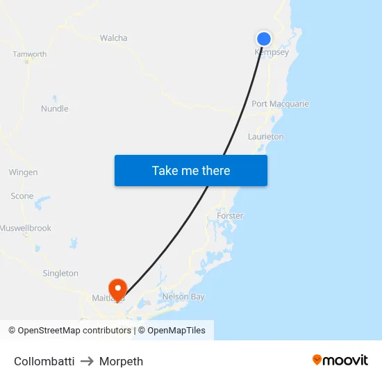 Collombatti to Morpeth map