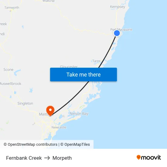 Fernbank Creek to Morpeth map