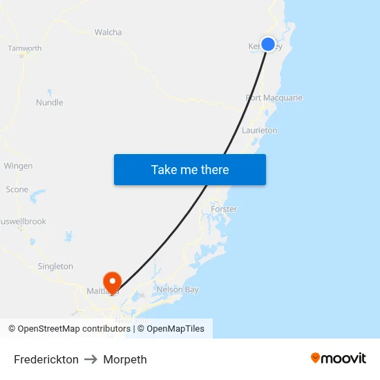 Frederickton to Morpeth map