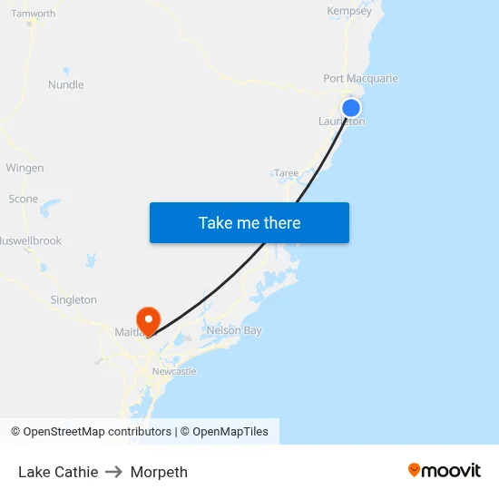 Lake Cathie to Morpeth map